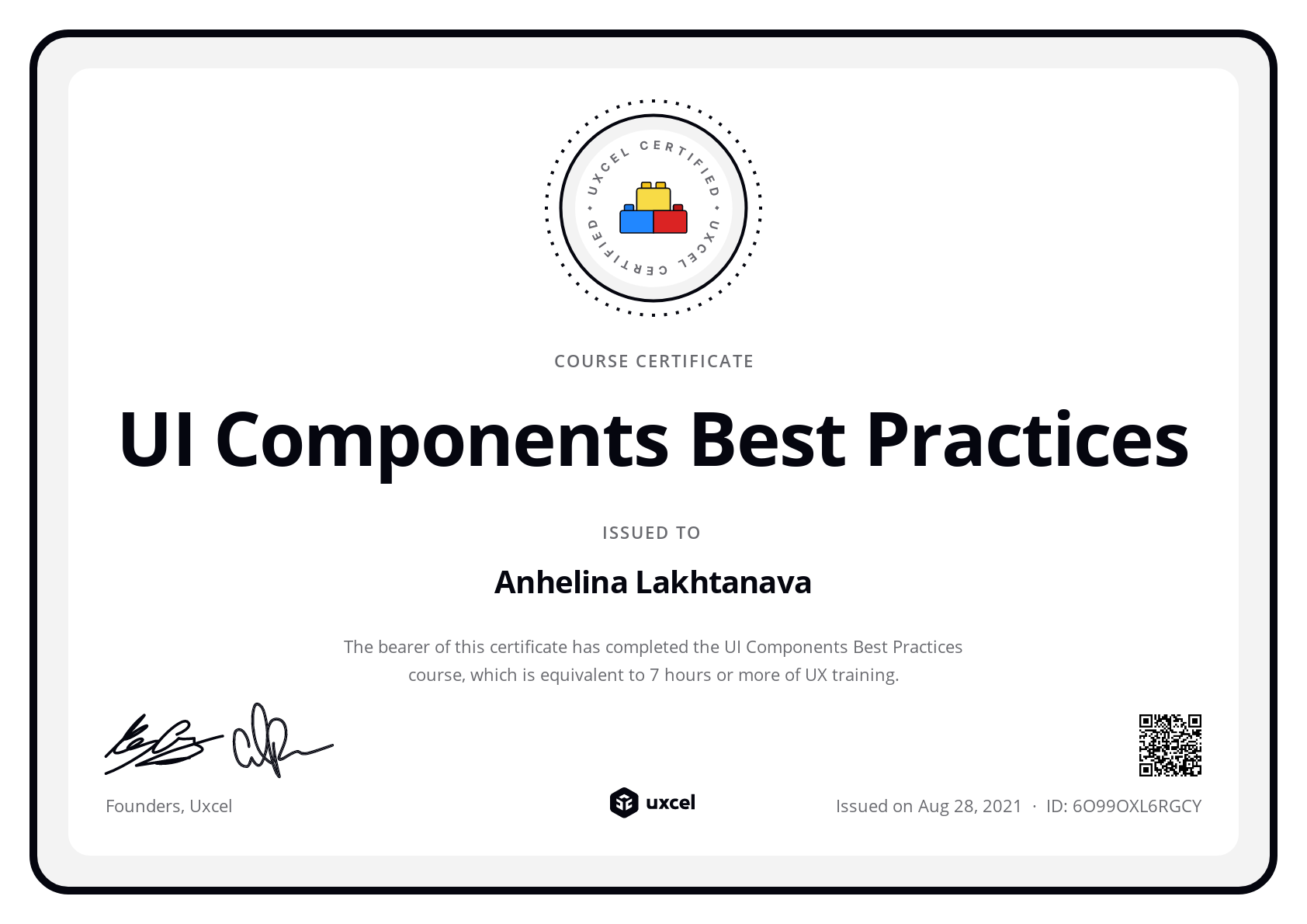 Anhelina Lakhtanava's certificate